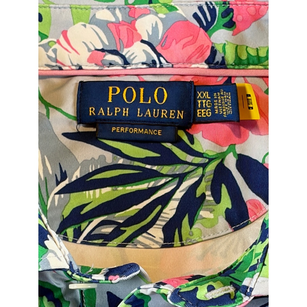 Polo Ralph Lauren Performance Mens XXL Tropical Floral Golf Polo Shirt Grey Pink - Picture 2 of 5